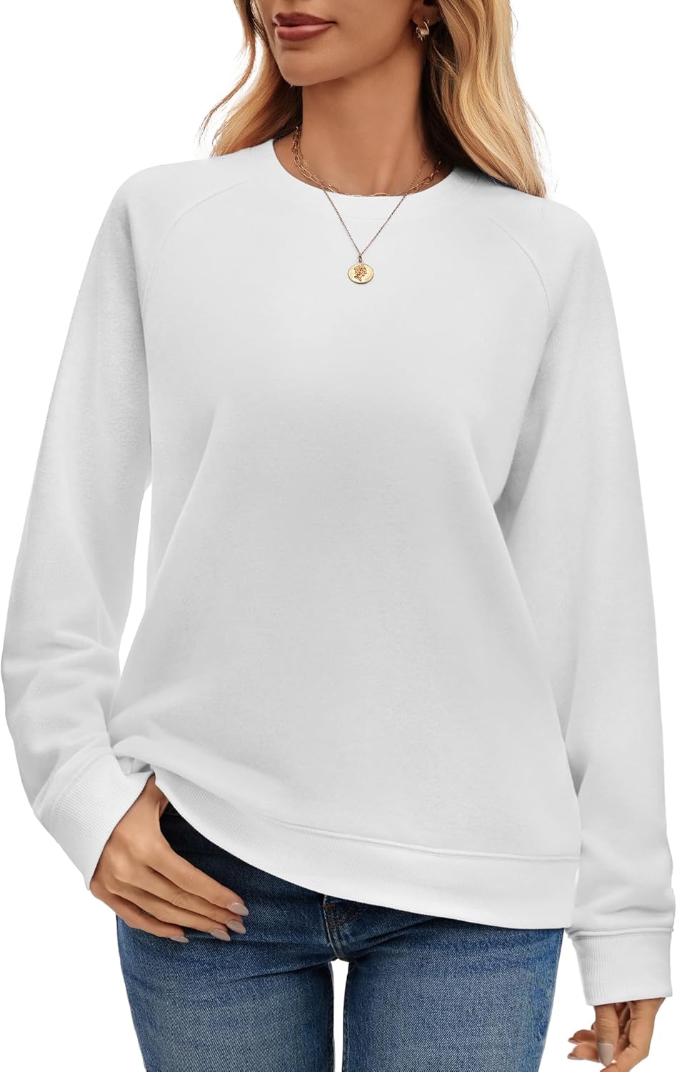 Oversized Sweatshirt for Women Fleece Lined Crewneck Pullover Sweatshirts Loose Fit Fall Long Sleeve Tops White - Image 7