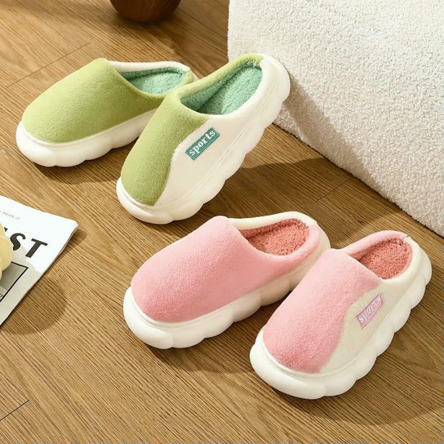 Slippers Winter Cotton Slippers For Women Couple Thick Sole Warm Home Non-Slip Plush Slippers2