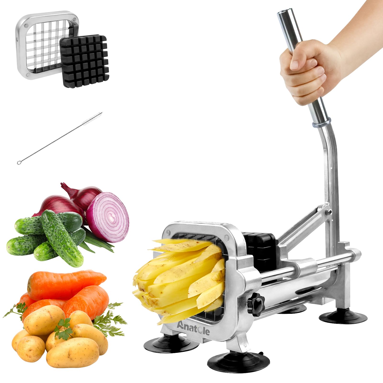 Photo 1 of Anatole Professional French Fry Cutter Stainless Steel with 1/2'' Blade Manual Potato Slicer Veggie Chopper Homestyle Dicer for Onions Carrots Cucumbers