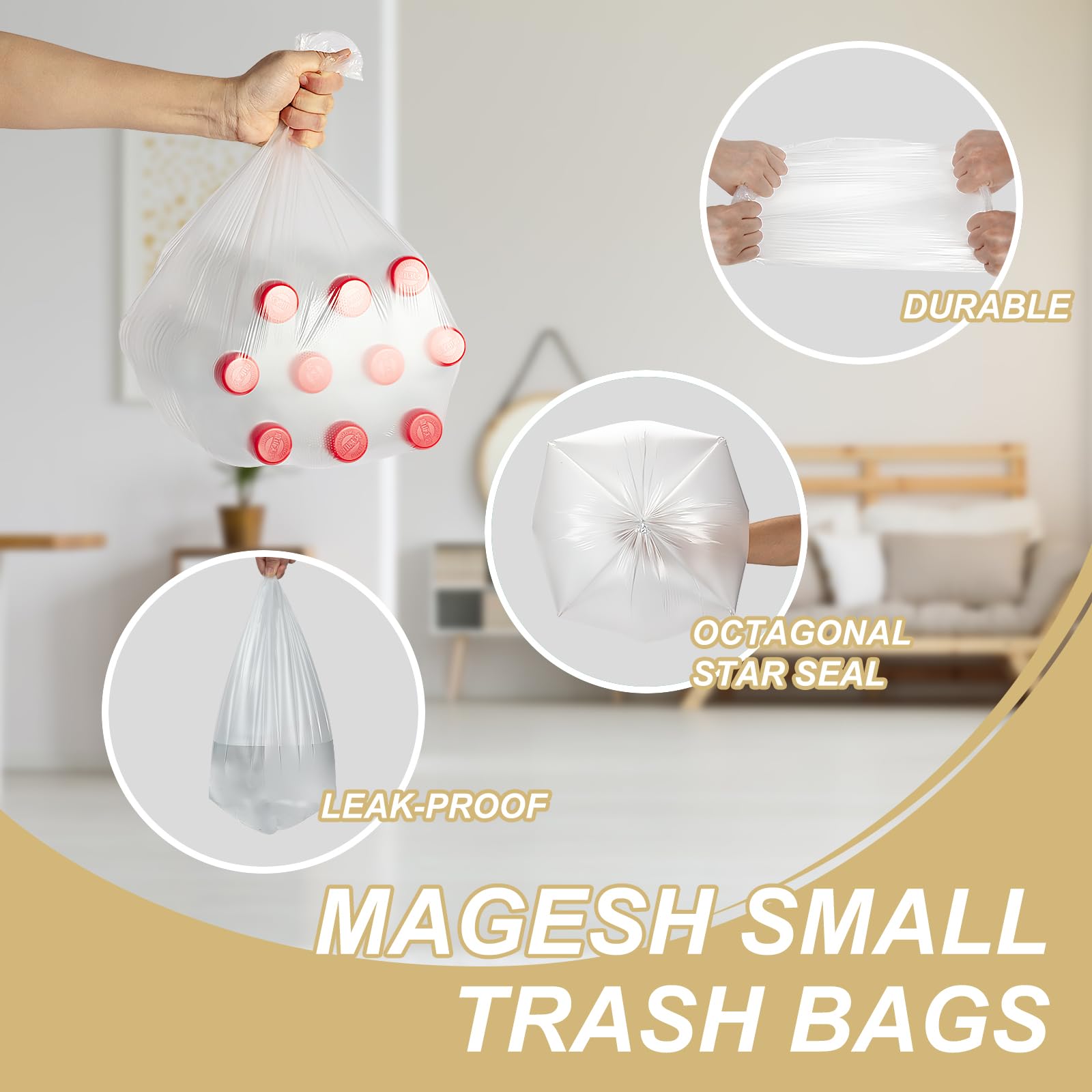 Magesh - Sacchetti per la spazzatura piccoli da 2,6 galloni, resistenti, a prova di perdite, piccoli sacchetti della spazzatura da 2,6 galloni non profumati, spessi per bagno, ufficio, cucina, piccolo