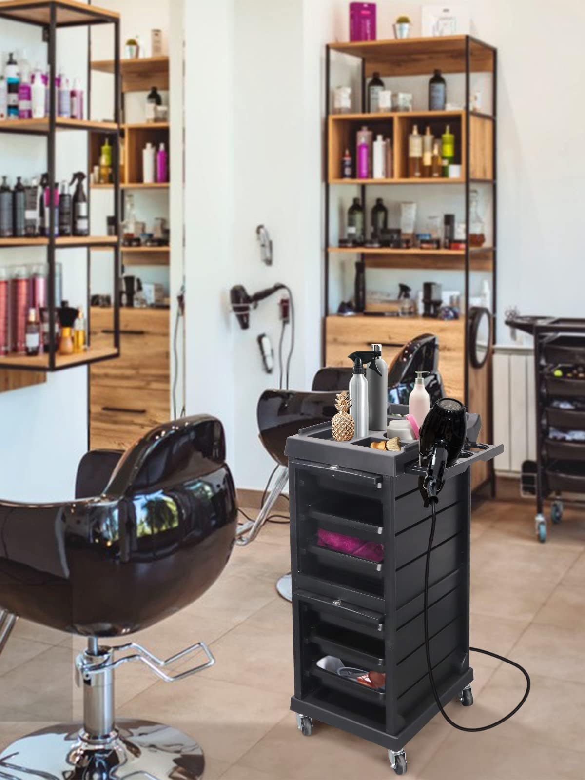 KOROKOM Chariot de beauté salon 6 niveaux rangement coiffure armoire organisateur multi-tiroir meuble autoportant 4 roues universelles