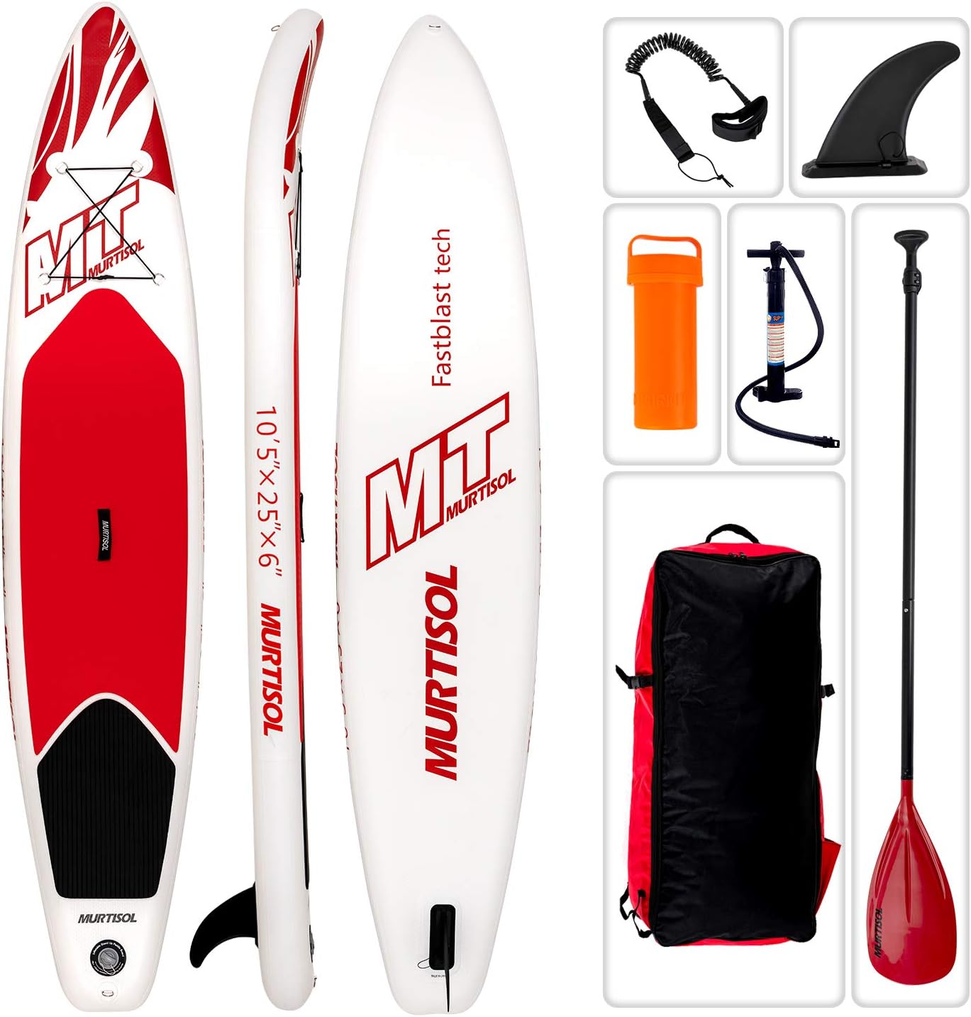 Murtisol 10'5'' Inflatable Stand Up Paddle Board(25in Width) for Skilled Person, Ultra-Thick Durable PVC, Non-Slip Deck, Extra SUP Accessories, Dual-Action Pump, Ankle Strap, Adjustable Paddle, Red