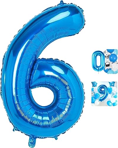 Globo azul con el número 6 de 40 pulgadas, globos grandes de Mylar para niños de 6 años de edad, decoración de fiesta de cumpleaños, boda,