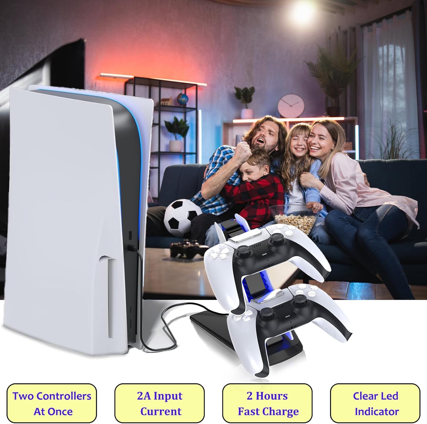 PS5 Charging Station with Blue LED Light – Fast Charging Dock for PS5 Controllers, Dual Charging Ports with Charger Cable, Compact & Sleek Design Charging Stand for Controllers - Image 4