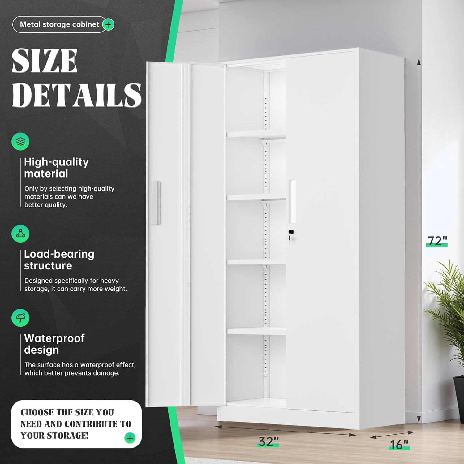 Incbruce 72" H x16 D Patio Metal Storage Cabinet, Outdoor Storage Cabinet with Doors and Adjustable Shelves, Tool Shed for Home, Patio, Office (White)