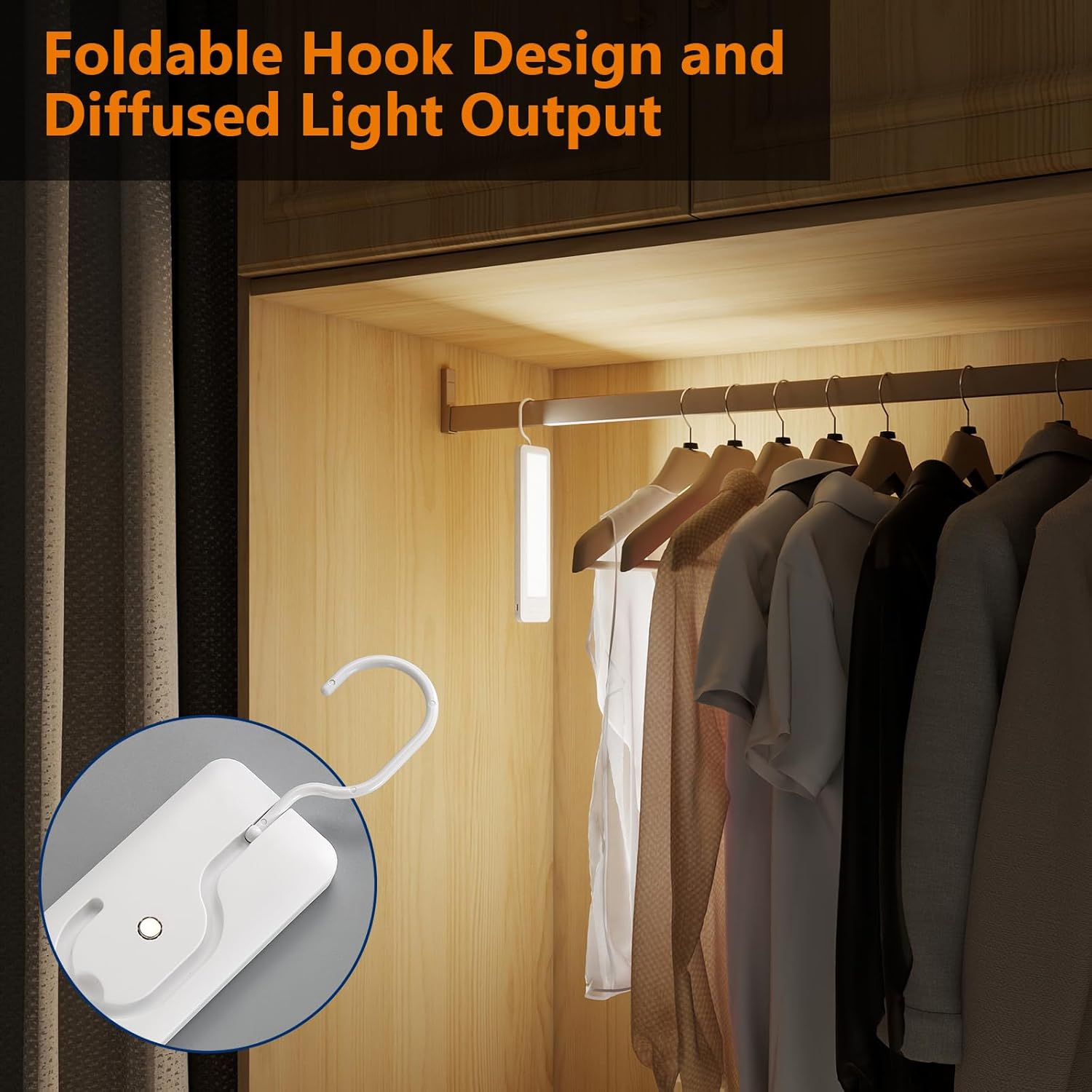 Dawnrise Under Cabinet Lights, 7.8 inch Motion Sensor Closet Light Indoor with Hook, Rechargeable Portable Lighting for Kitchen, Wardrobe, Closet, Bedroom, Cabinet, Storage Room, Utility Room (6000K)