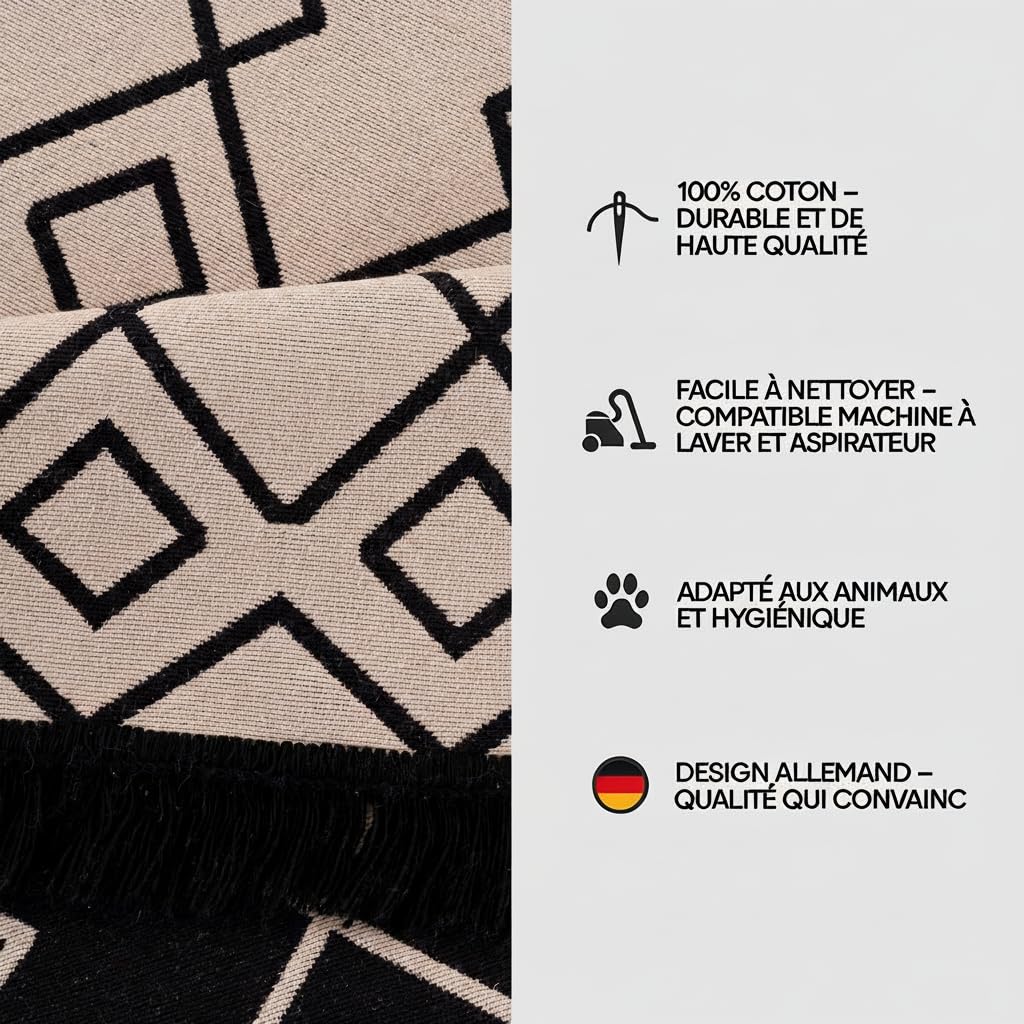 Jimri Tapis de Couloir - Tapis pour Salon, Chambre, Cuisine, Chambre d'enfant, Salle de Bain - Boho Kelim - Noir/Beige, 160 x 230 cm