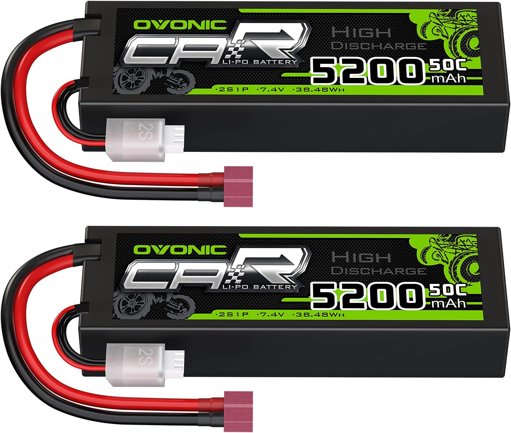 OVONIC 2s Lipo Battery 50C 5200mAh 7.4V Lipo Battery with Dean-Style T Connector for Car Truck Boat Vehicles