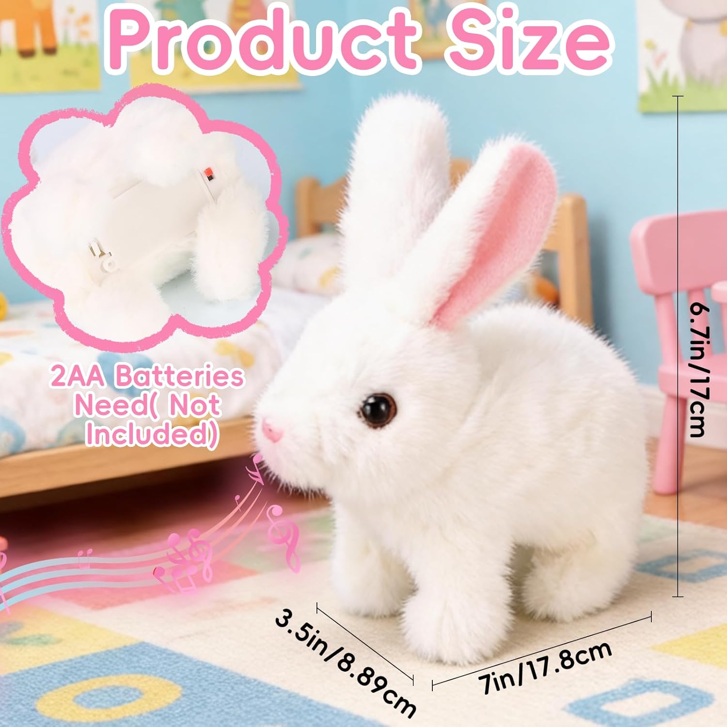 Bunny Toys for Kids with Carrot, Interactive Plush Bunny Toy with Sounds, Electronic Walking Jumping Spotted Rabbit for Easter Christmas or Birthday Gifts, White
