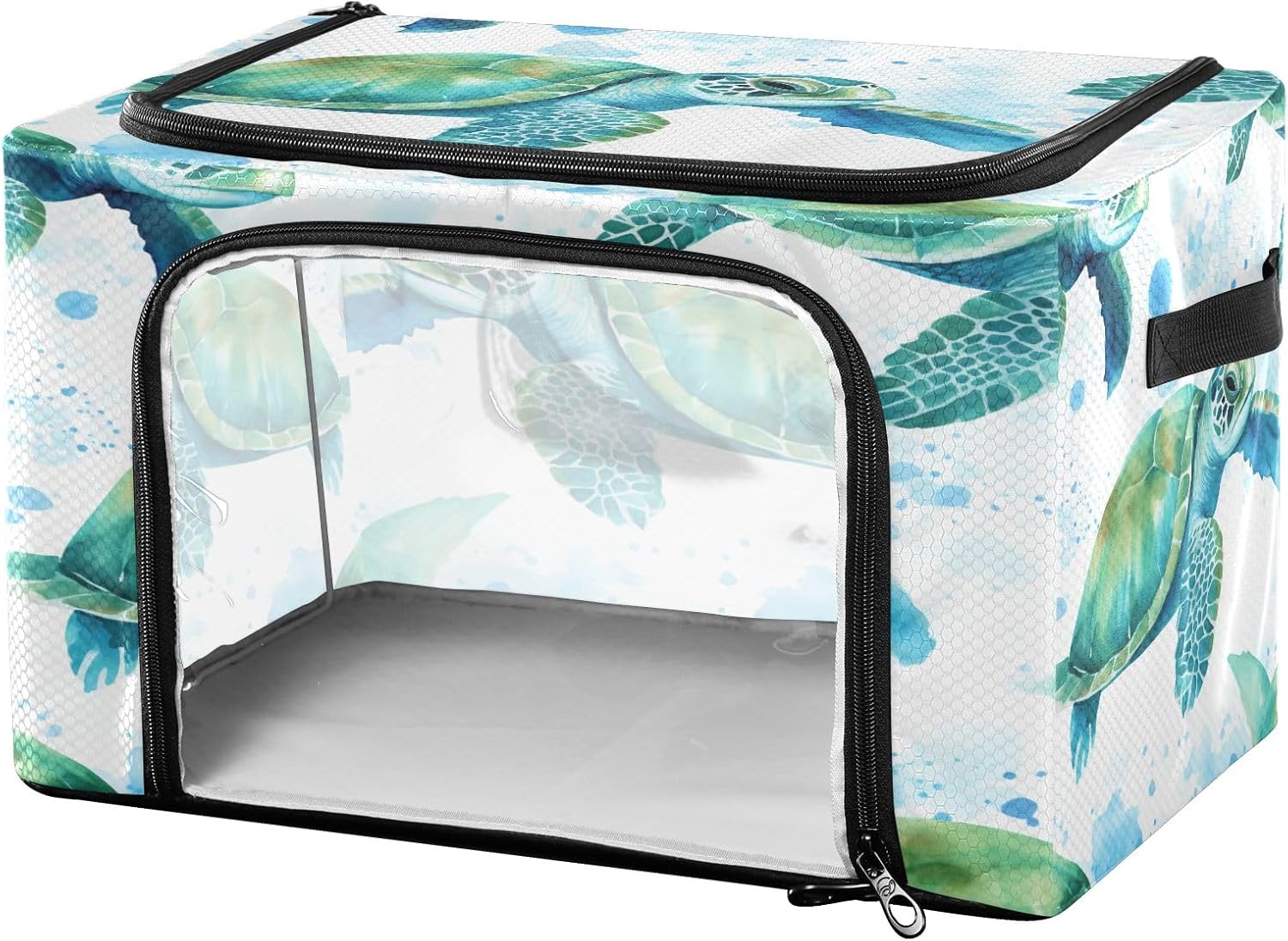 senya Sea Turtle Clothes Storage Bins with Clear Window Sea Lives Foldable Storage Bag with Lids