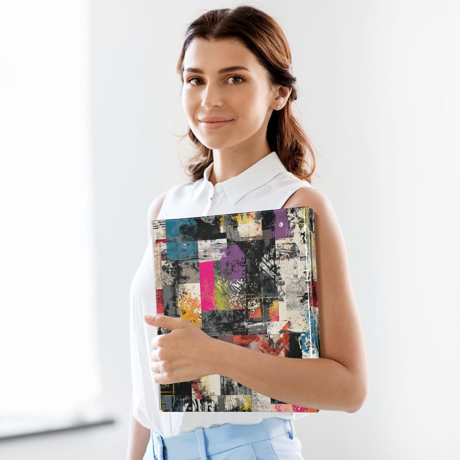Vibrant Abstract Grunge Pattern Binder 3 Ring 1.5 Inch Binder with Clipboard&Pockets, Hardcover Binders Heavy Duty Large File Folder for Office School Supplies - Holds 200 Sheets