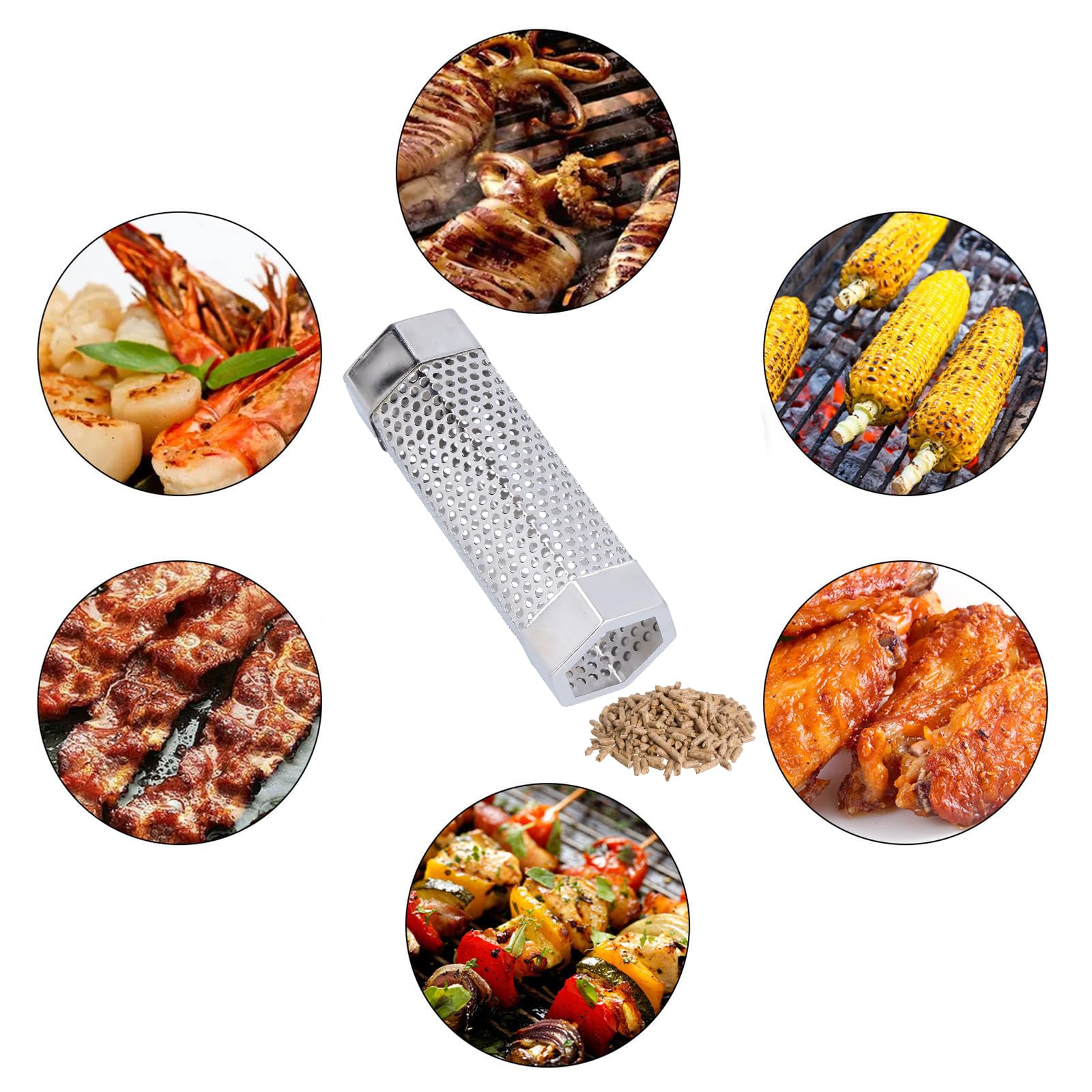 Tubo e Affumicatore per Barbecue e Affumicatore, BBQ in Pellet, Griglia Tubo, Acciaio Inox per Barbecue a Gas, Elettrico e a Carbone