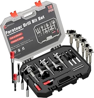 CSOOM Forstner Bit Set, 10PCS Forstner Drill Bits for Wood, Auger Opener Hexagonal Handle Drilling Cutting Tool for Hardwood, Softwood, Plastic, Plywood