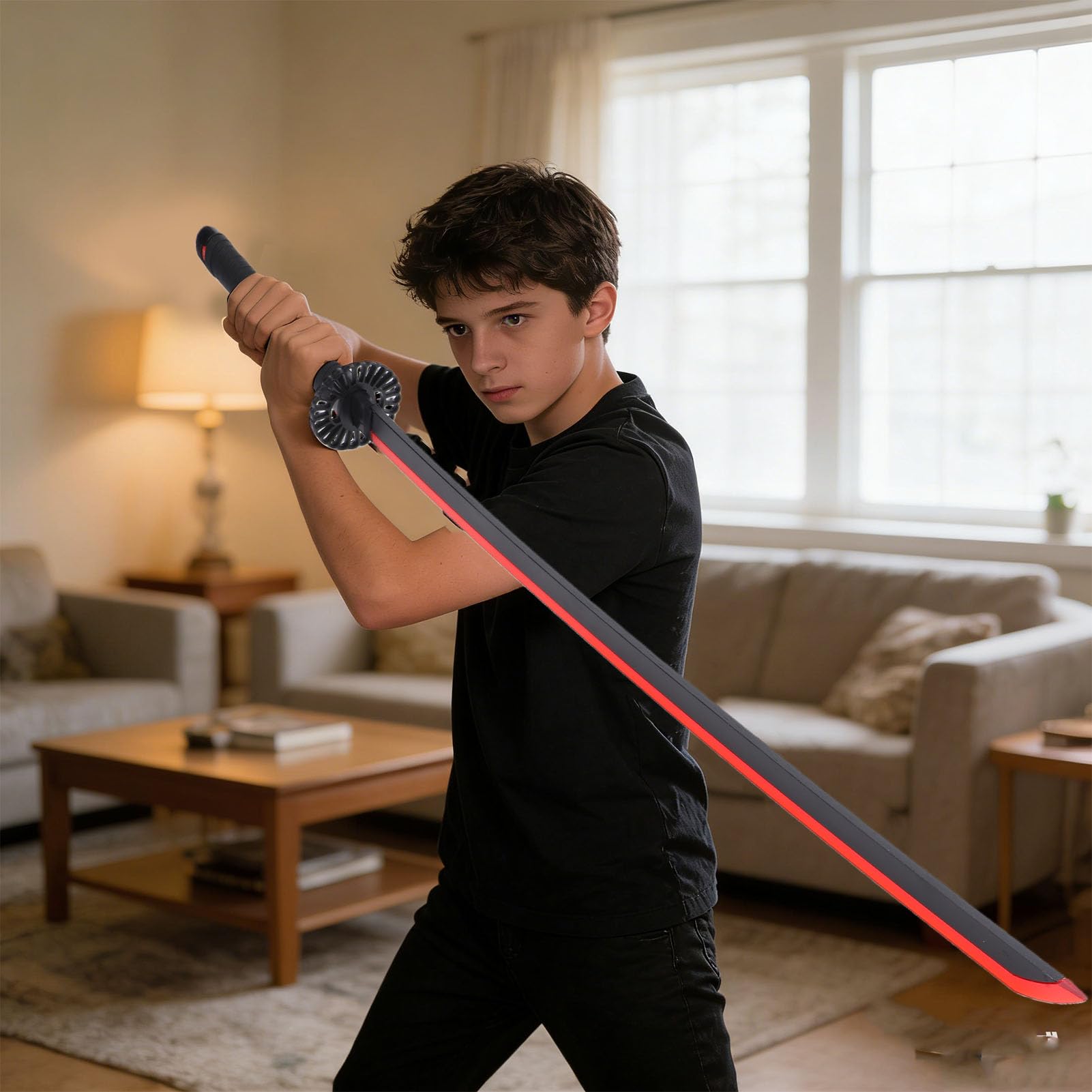 Oggetti di Scena Cosplay Spada Illuminata, Giocattolo Sicuro per Bambini per Esposizione di Fotografie Cosplay, Facile Attivazione con Porta di Ricarica USB, Include Fodero