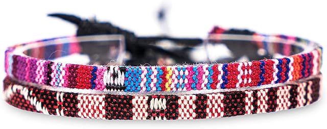 2x Boho Surfer Anklet Unisex - Ethno Ankle Bracelet Set of 2 Women & Men - Handmade Beach Jewellery & Festival Accessories - Waterproof & Adjustable - Thin String Rope Anklet - U (Ruby Red & Pink)