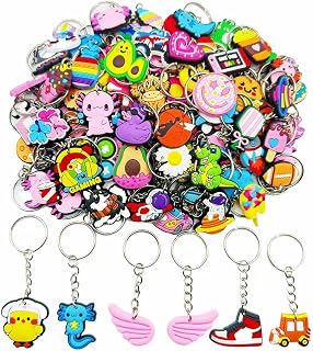 Bulk Keychains for Kids - 100 Pcs Cute Mini Keychain Charms for Backpacks | Key chains for book bags, backpack charms for school - classroom prizes, party favors and goodie bag fillers
