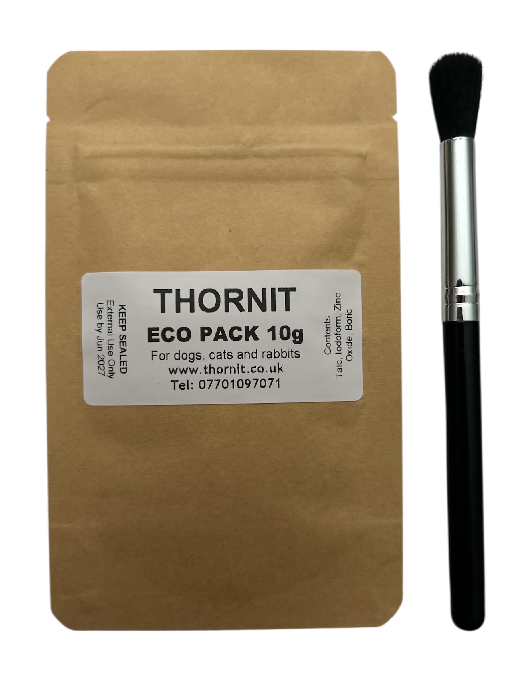 THORNIT Ear Mite Powder-10g TRIAL SIZE Re-sealable POUCH with Easy Application Brush - Dogs, Cats & Rabbits. Sore, itchy, yeasty Ears, Paws & skin. The original & Genuine 100 year old proven formula!
