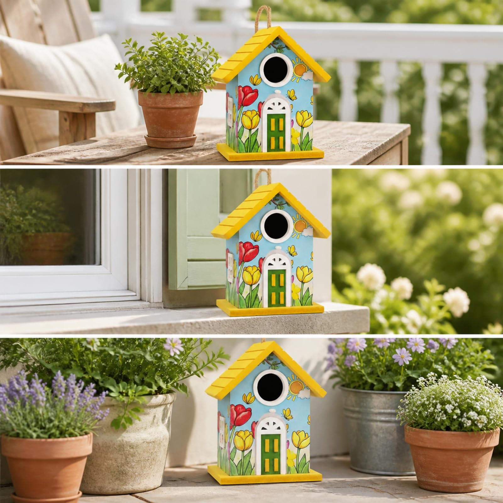 kowaku Decorazione da Giardino Dipinto a Mano Voliera in Legno Resistente Intemperie per Cortile, Patio