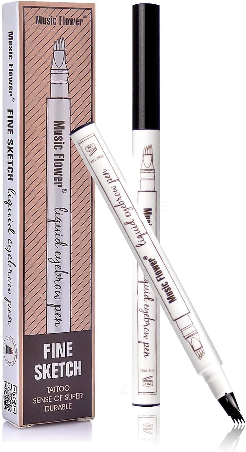 YRYM HT Waterproof Microblading Eyebrow Pen Eyebrow Tattoo Pen-Liquid Eyebrow Tint Pen with Fork Tip Eyebrow Pen Creates Natural 3D Eyebrows(4#Black)…