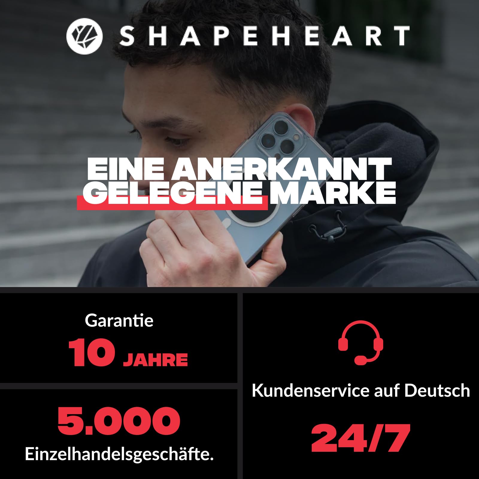 Shapeheart Motorrad-Handyhalterung PRO mit Abnehmbarer Hülle & Booster 360° | Für alle Handys | Schraubhalterung 22–32 mm | Weatherproof | 1-Hand-Bedienung | Dämpft Vibrationen | GPS, Roller, E-Scooter