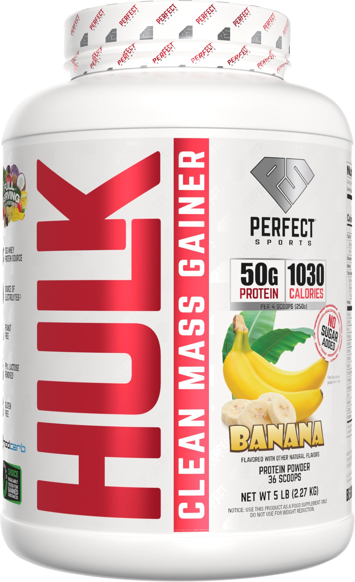 Perfect Sports Hulk Clean Mass Gainer (5lbs) Banana - Przyrost masy ciała - Bez kreatyny