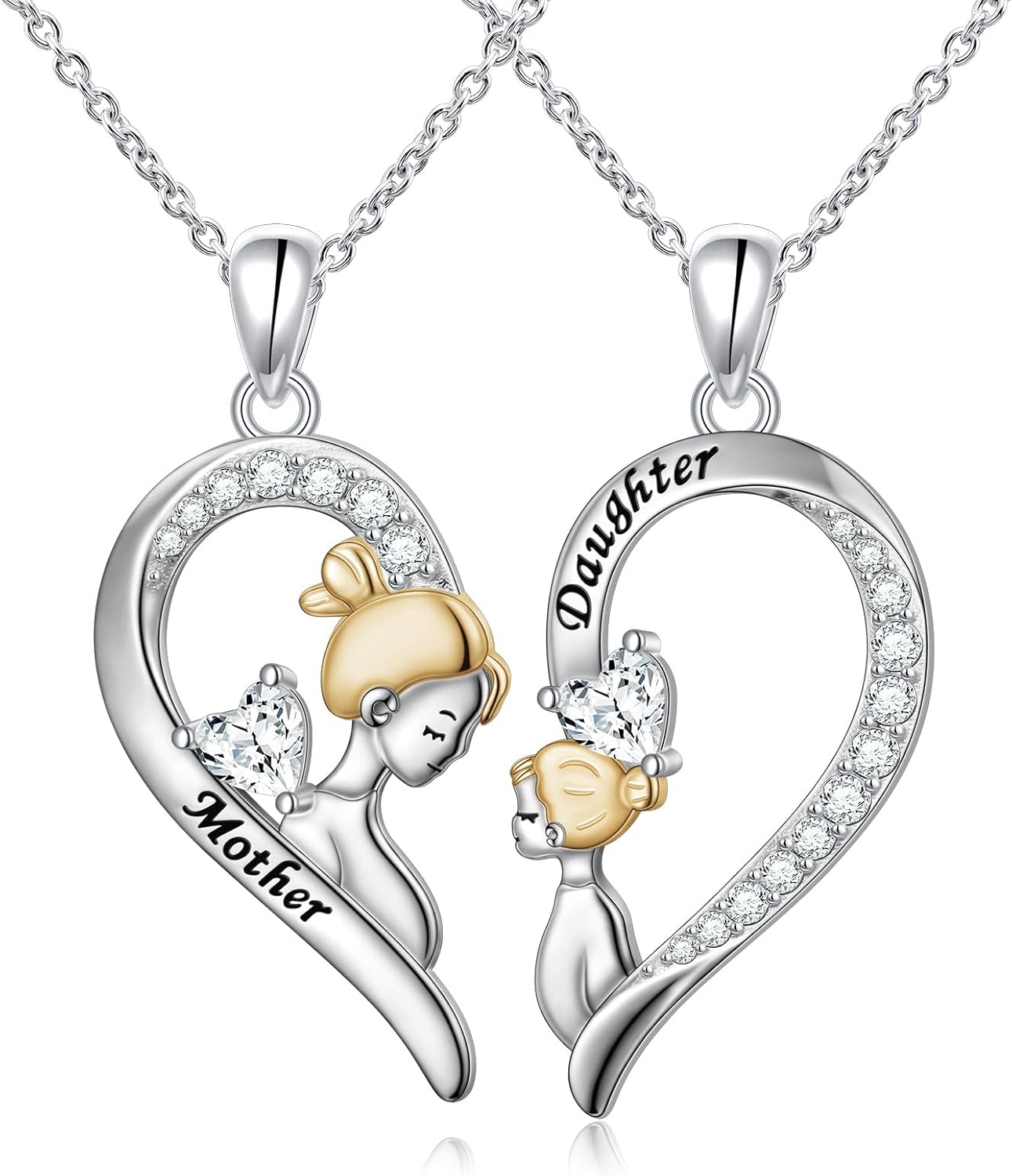 Mother Daughter Necklaces 925 Sterling Silver Rose/Sunflower/Sun moon Heart Matching Pendant Family Jewelry Mom and Daughter Gift for Mom Mothers Day Birthday Present