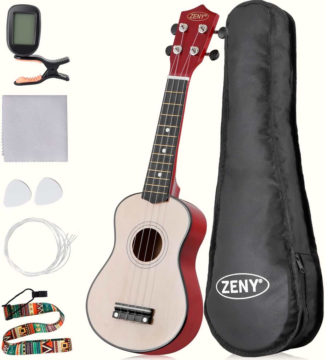 ZENY Soprano Ukulele 21 Inch Kit for Beginners