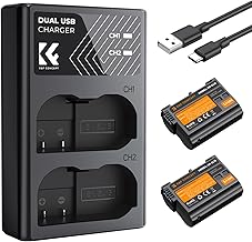 K&F Concept EN-EL15 Replacement Battery 2100mAh and Dual USB Charger Compatible with Nikon DSLR D7000, D7100, D7200, D7500, D850, D810, D810A, D800, D800E, D750, D610, D600, D500