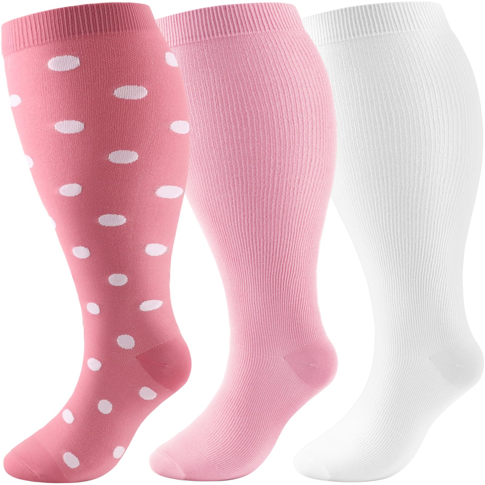 Dreshow Women's 3 Pairs Plus Size 57-03 Plus Size Compression Socks For Men Wide Calf Extra 20-30Mmhg Knee High Socks Support For Circulation