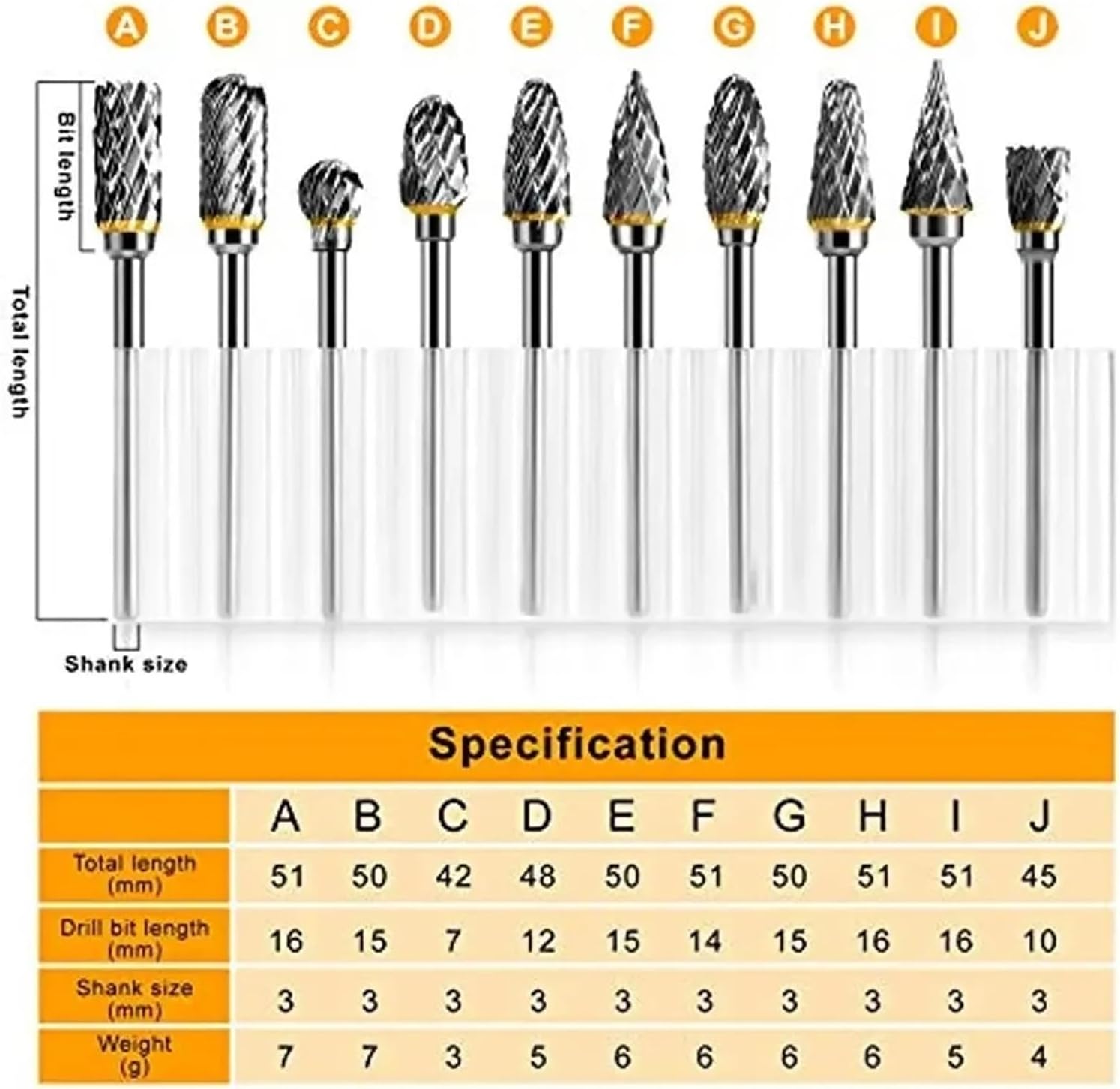 10PCs 1/8" Shank Tungsten Carbide Rotary Tool Burr Double Cut Rotary Tools Electric Grinding(2pack)