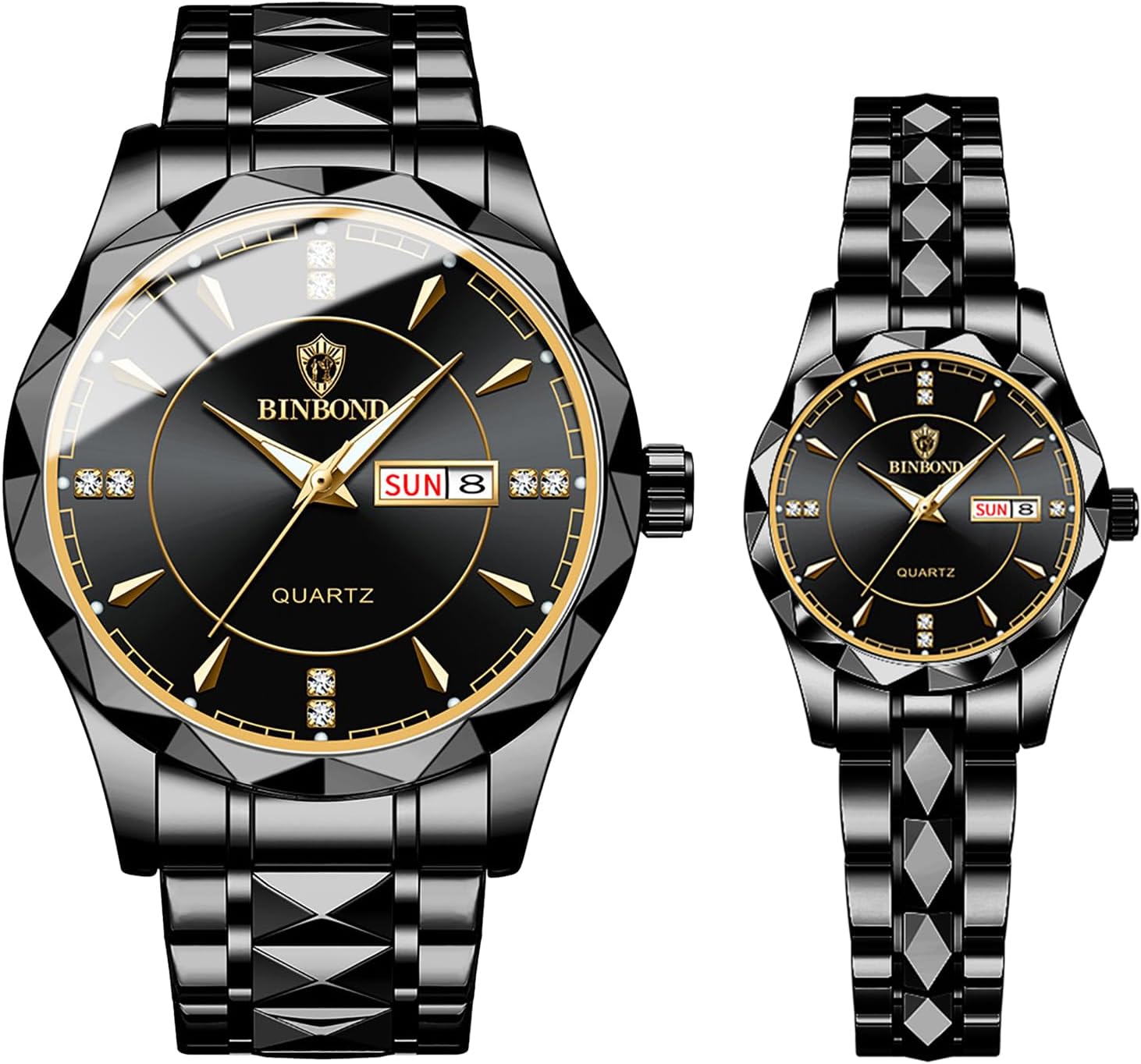 Quartz Analog Couple Watches:: Men and Women Rhombus Stainless Steel Luminous Hands Date 3 ATM Waterproof Business Casual Valentine's Day Christmas Watch Gift Sets