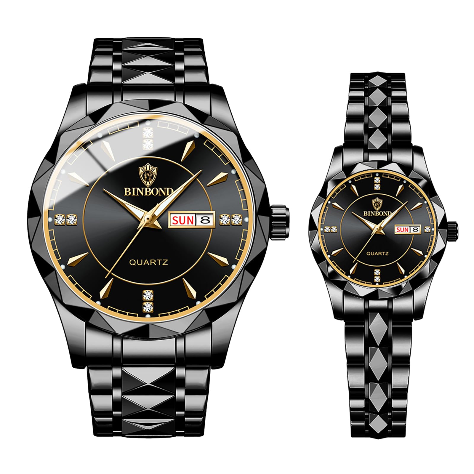 Quartz Analog Couple Watches:: Men and Women Rhombus Stainless Steel Luminous Hands Date 3 ATM Waterproof Business Casual Valentine's Day Christmas Watch Gift Sets