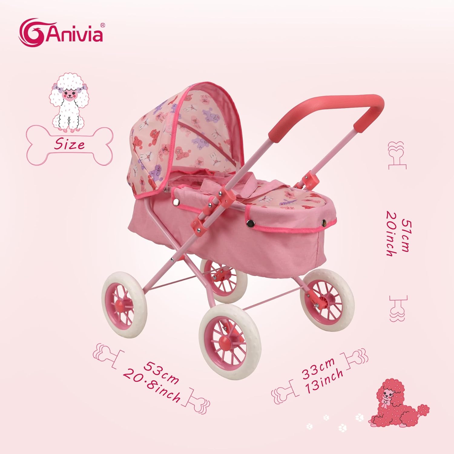 ANIVIA Baby Doll Stroller Toy Carriage for Kids Doll Pushchair, 2 in 1 Stroller Dolls Pushchair Pram Toys Gift for Kids, Suitable Dolls Up to 18 inch