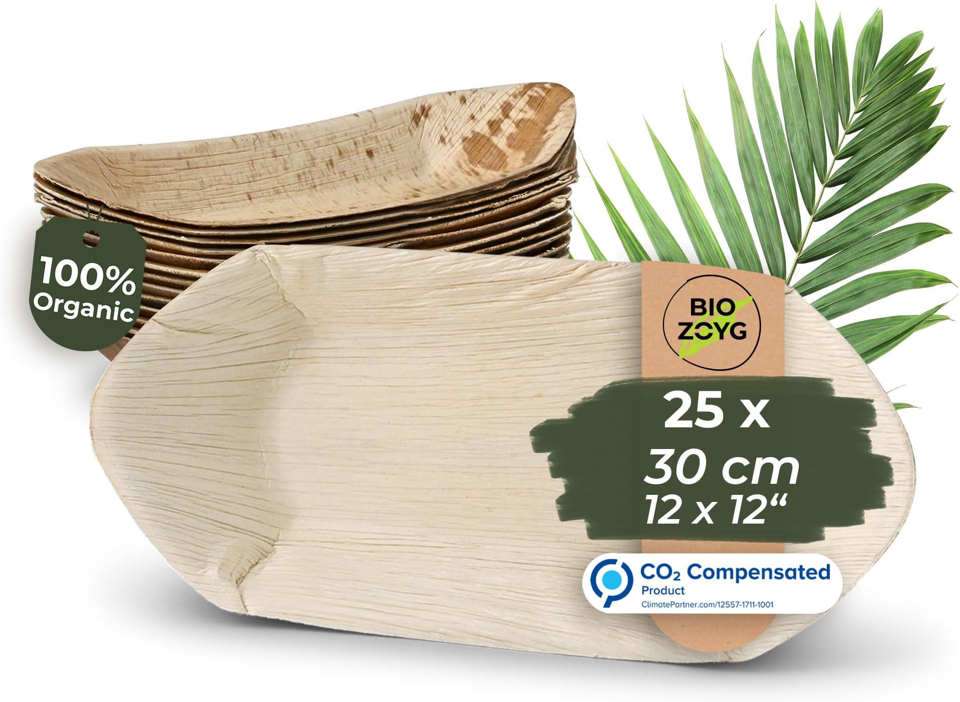BIOZOYG Palmware - Palm Leaf Bowl for Finger Food I Disposable Tableware Biodegradable, compostable I Disposable Bowls Serving Dish Dip Bowl Snack Bowl I 25 Pieces Party Boat 30 cm