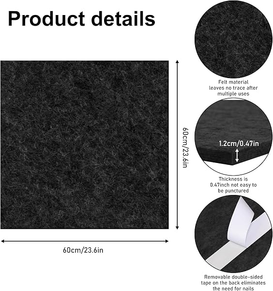 Protection murale en feutre pour cible de fléchettes : 60 x 60 cm Protection murale pour jeu de fléchettes Tapis de protection autocollant noir, dos de cible de fléchettes, carreaux muraux en - 2