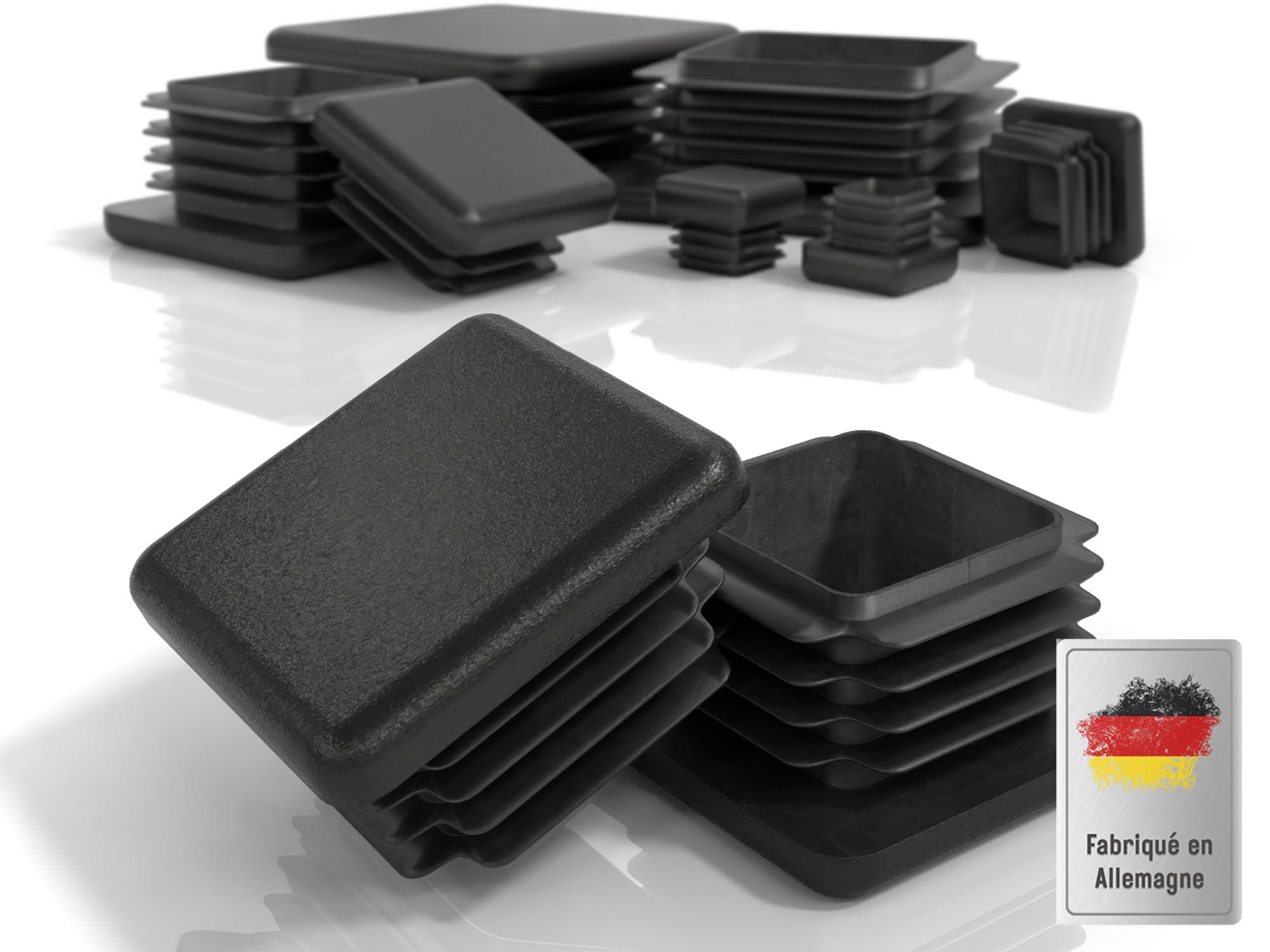 Lot De 7 Bouchons Rectangulaires Pour Tubes 40 X 120 Mm - Noir, Polyéthylène, Made In UE