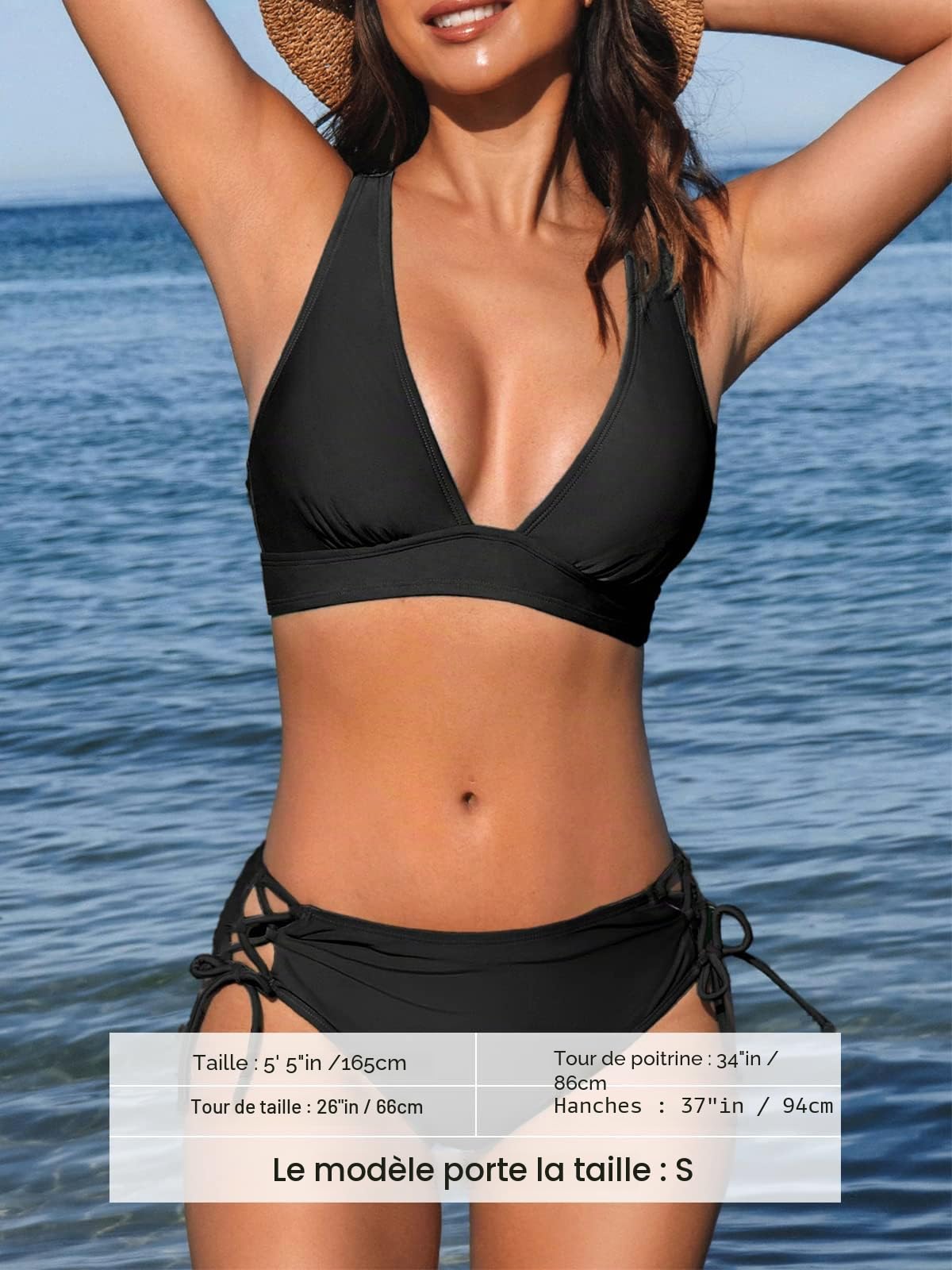 CUPSHE Ensemble de bikini deux pièces pour femme avec col en V, haut triangulaire, bretelles larges, lacets croisés dans le dos, taille mi-haute