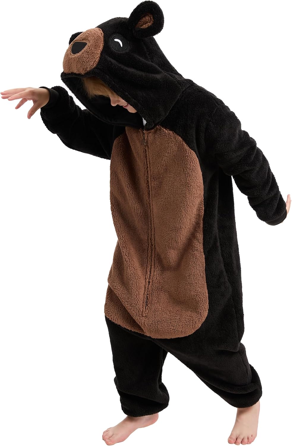dressfan Kids Teens Fuzzy Bear Onesie Costume Animal Bear Halloween Costume - Image 4