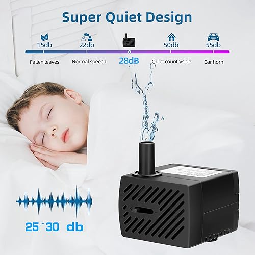 Miniatura 4 de Bomba de agua sumergible 5 W 95 GPH Mini fuente Bomba de agua Bomba de acuario para sistemas hidropónicos Peces Estanque Agua Jardines Fuente