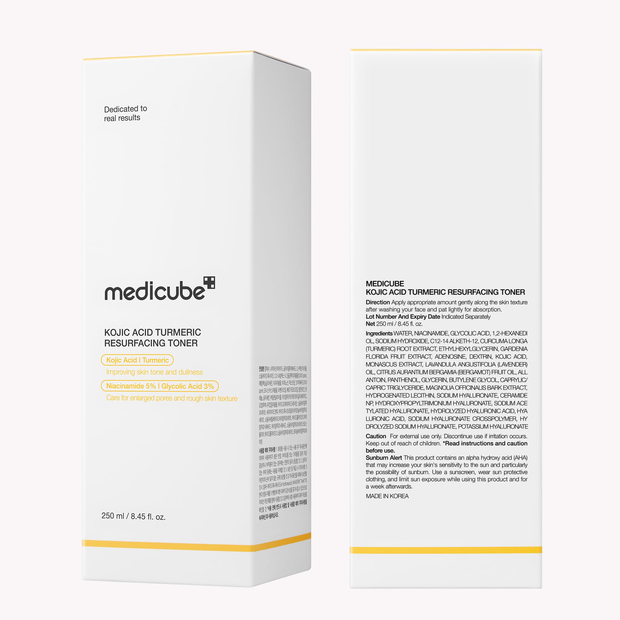 medicube Tonik zmiękczający Kojic Acid & Kurkuma do twarzy i ciała | Lekki tonik równoważący ton i teksturę | Niacynamid, Kwas glikolowy | 250ml