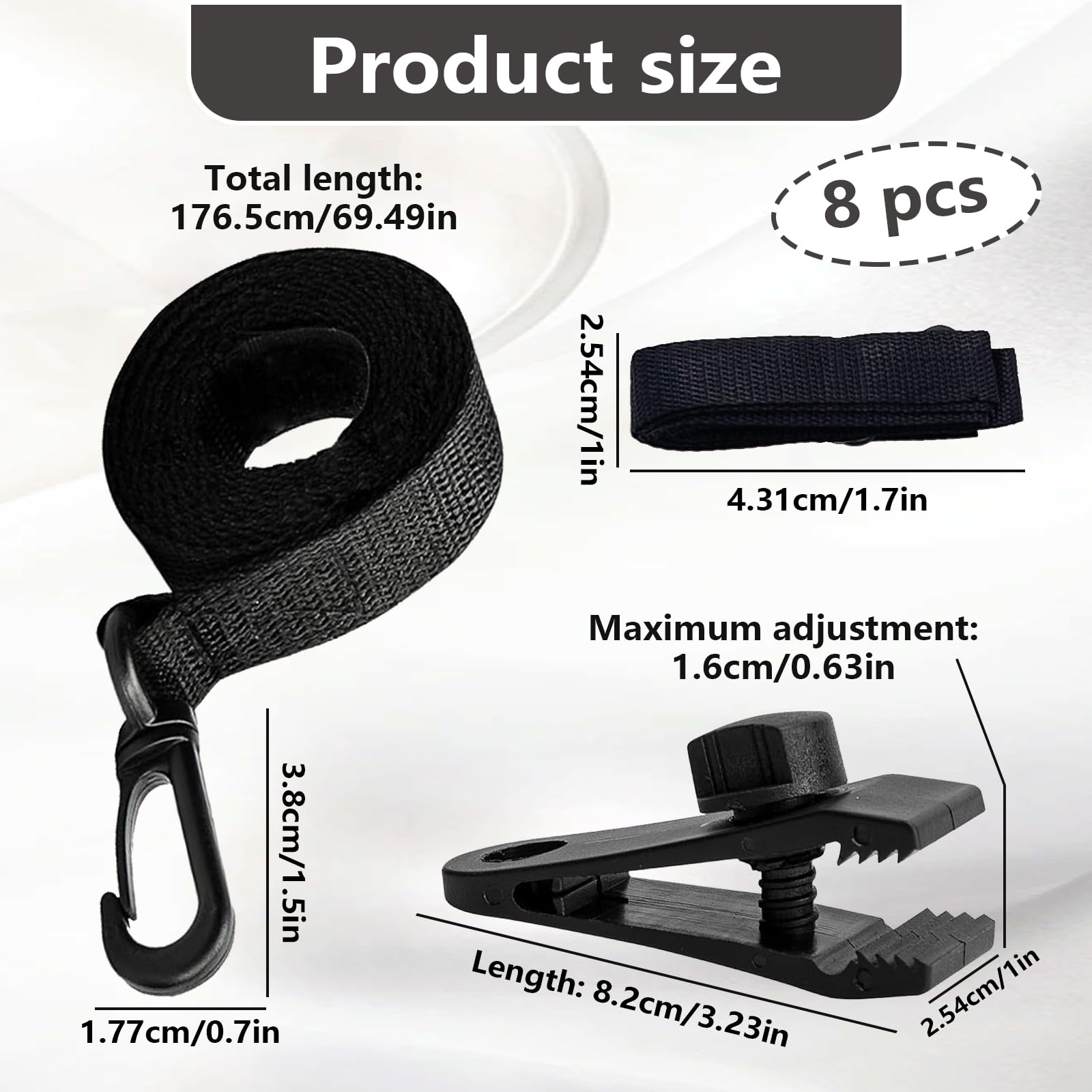 8 Piezas Enrollador Piscina Juego Bandas sujeción Accesorios Correas Cobertor Solar Carrete Carpas Piscina Cubierta con Energía Solar Prueba Viento Camping Beach Garden