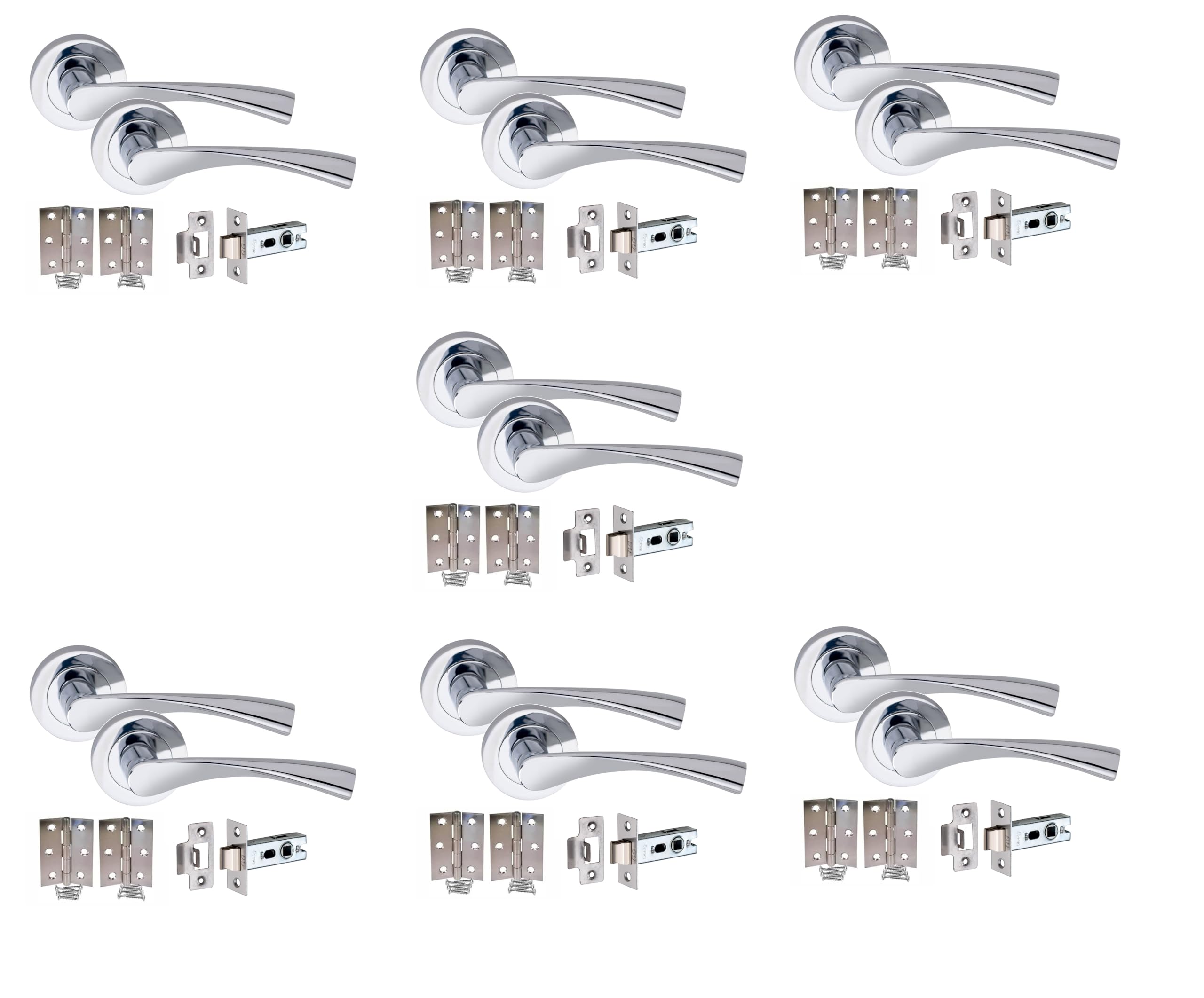 Golden Grace 7 Set Astrid Design Door Handles Polished Chrome Finish Lever Latch On Round Rose from B&Q