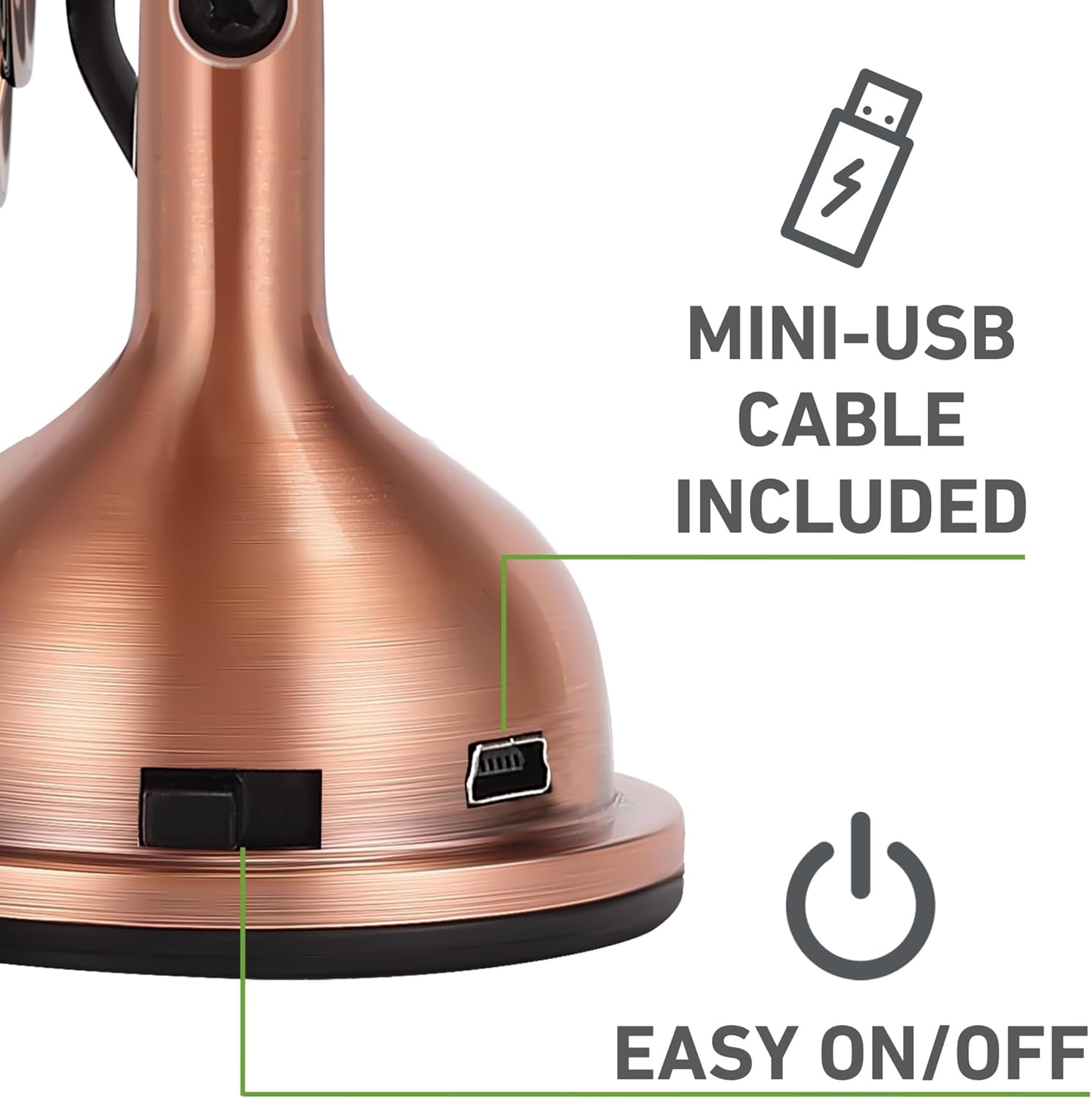 HOLMES 4" Mini Heritage Desk Fan, USB-Powered, Single Speed, 4 Blades, Adjustable 100° Head Tilt, Metal Construction, Ideal for Home, Dorm Rooms, Bedrooms, Office or Travel, Vintage Brushed Copper