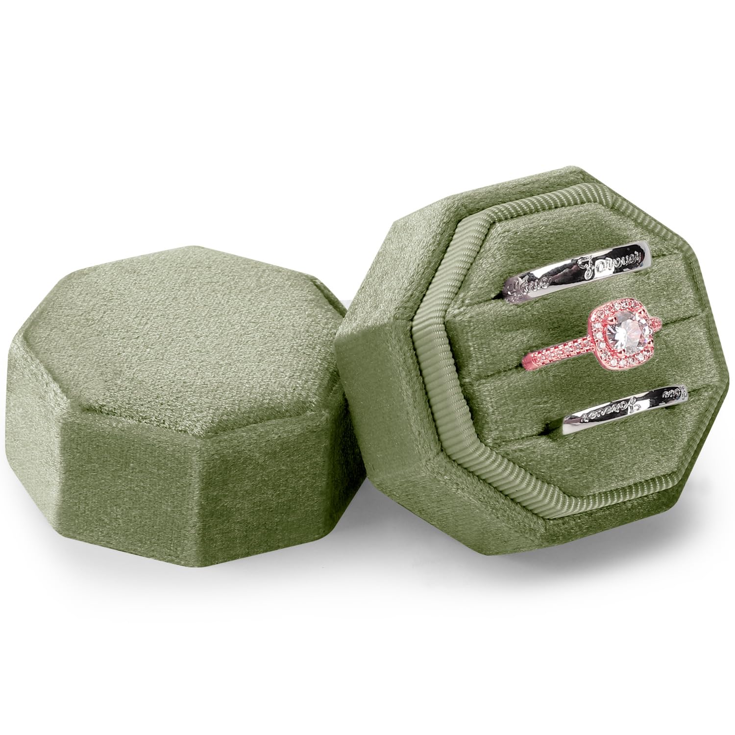 MYEBIUAI Velvet Ring Box 3 Slots, Premium Jewelry Ring Storage Gift Box Vintage Ring Display Holder Case for wedding ceremony Proposal Engagement (