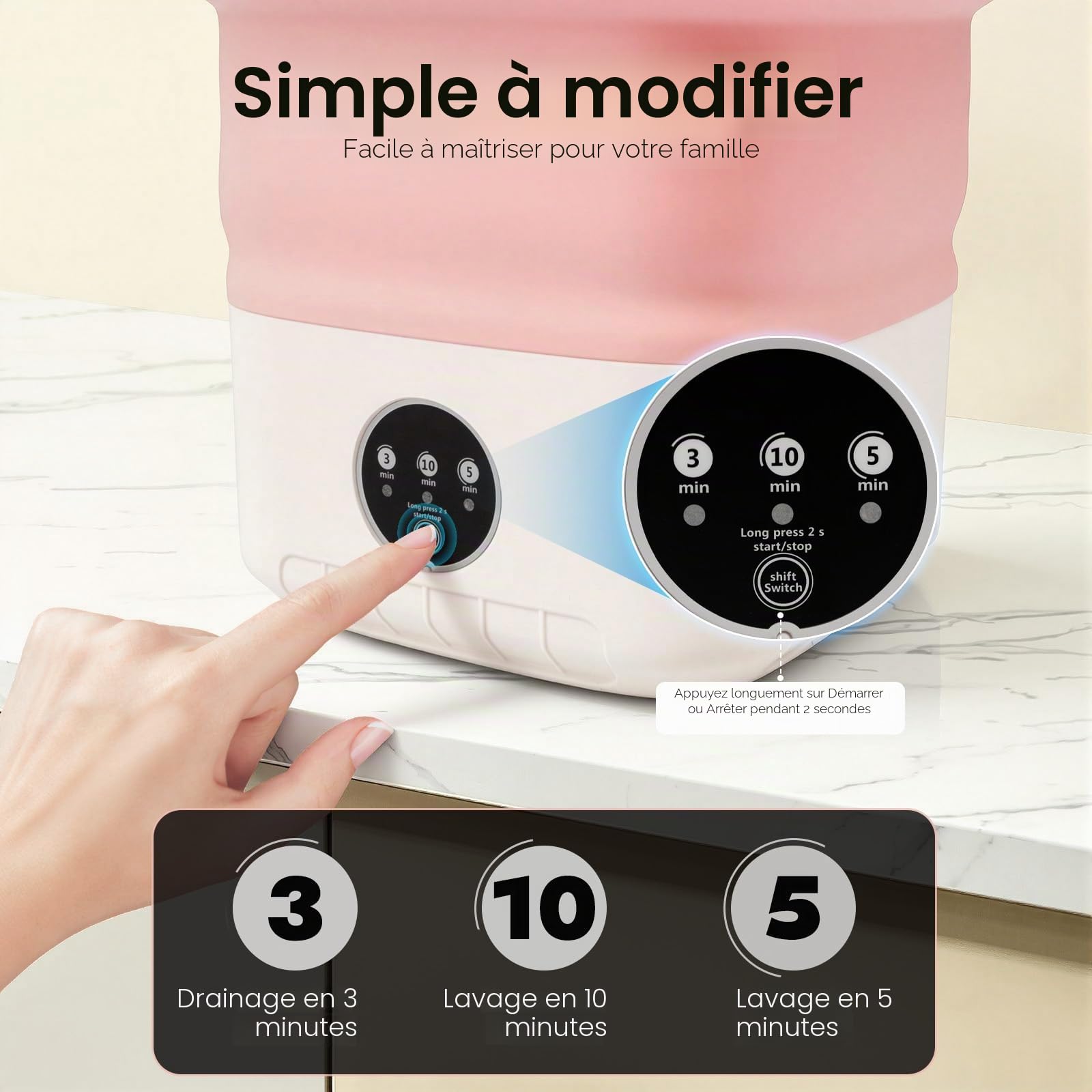 Mini machine à laver portable pliable 12 L avec tuyau de vidange et panier d'égouttement électrique pour sous-vêtements chaussettes Rose