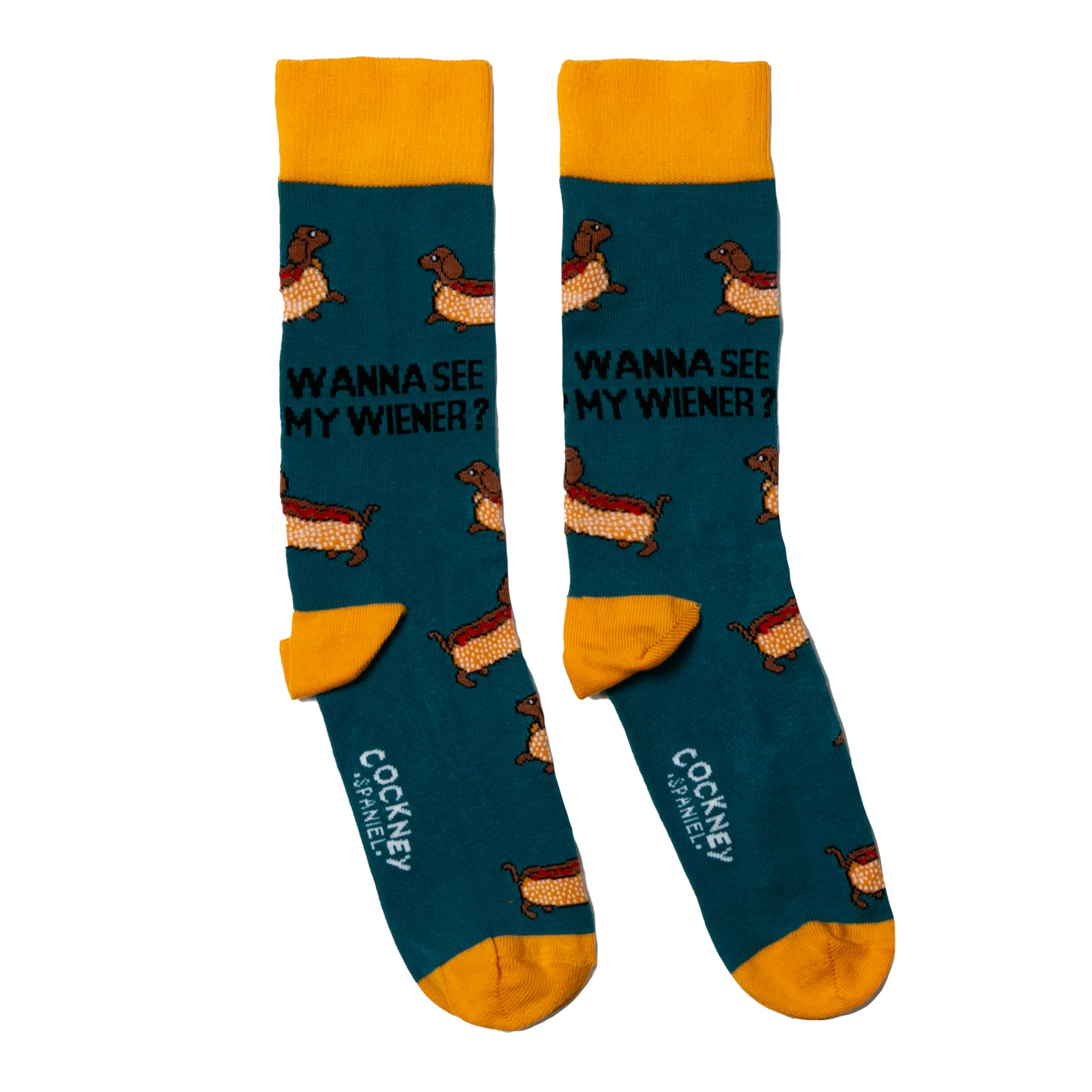 Cockney Spaniel WANNA SEE MY WIENER 1 Pair of Matching Socks | UK 6-11 | EUR 39-46 | US 7-12 (Cotton, Navy)