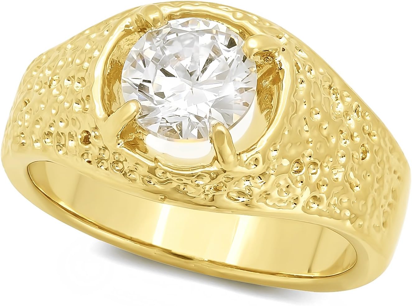 The Bling Factory 13mm 14k Gold Plated Solitaire Ring with Round Cubic Zirconia