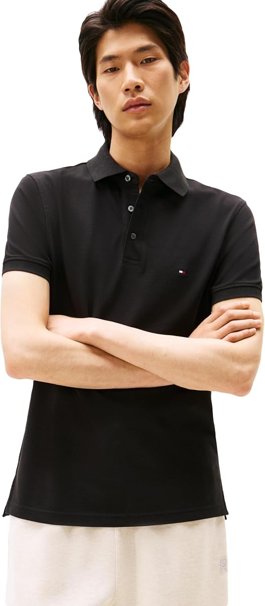Polos de hombre de manga corta Slim Fit con piqué de algodón elástico y orgánico