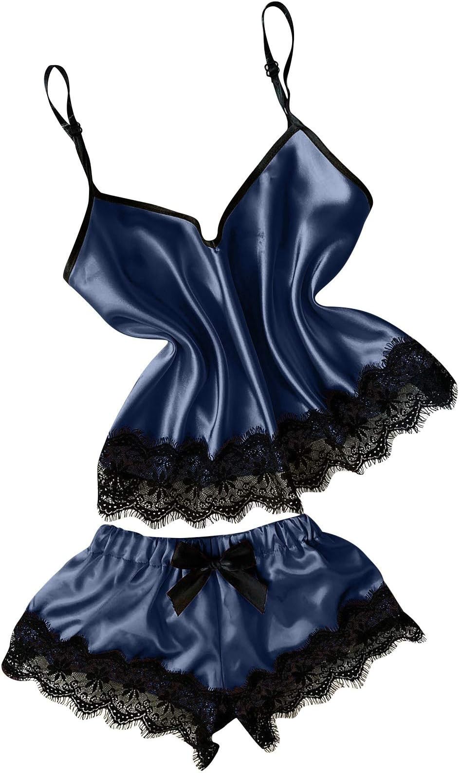 Women's Lace Trim Velvet Sleepwear Cami Top and Shorts Pajama Set 2 Piece Nightwear