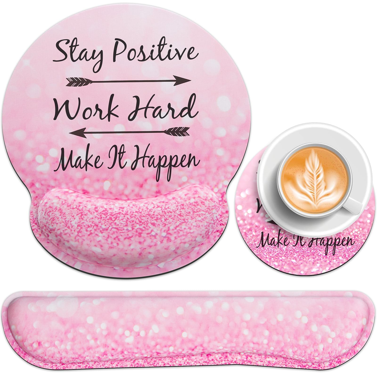 3-in-1 Sottomano Scrivania Set,Acezeek Poggiapolsi Tastiera,Tappetino Mouse Poggiapolsi,Tazza Pad,Ergonomico Mouse Pad,Tappeto Mouse con Memory Foam,Polso Dolore Relief Per Giochi,Uffici,Dormitori